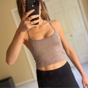 American Eagle Aerie Racerback Buttery Soft Crop Cami | Heathered Brown …